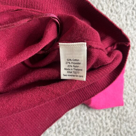 Croft & Barrow Sweater Womens Large Burgundy Pink Knit V Neck Collared Preppy - Picture 5 of 10